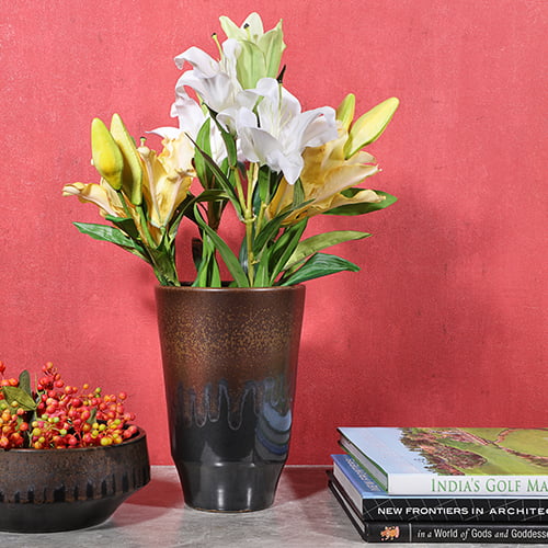 Tierra Tall Vase with Artificial Flowers