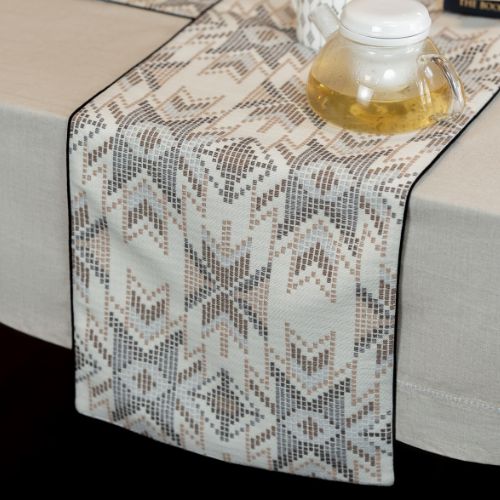 Geo Table Runner | White | Cotton Embroidered