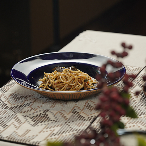 Valletta 9.5" Pasta Plate | Blue & Earth | Ceramic Shallow Bowl